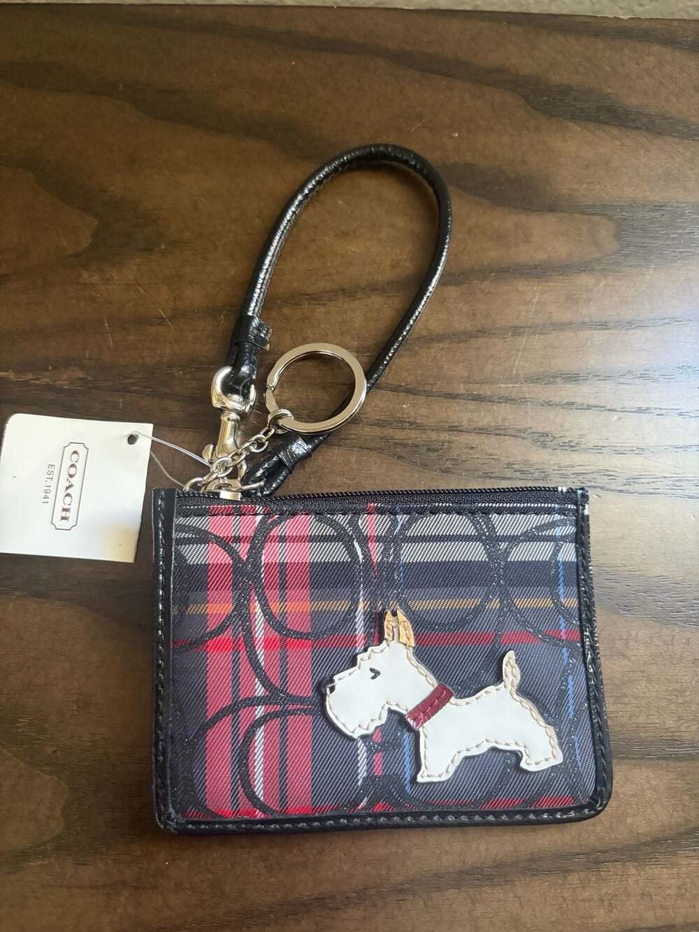Coach Signature Poppy Red/Navy Tartan Plaid Wristlet Small